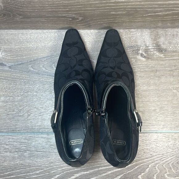 Coach Abby Y2K Black Leather Canvas “C”Monogram Women’s Sz 7.5B Zip Kitten Heels - Picture 5 of 12